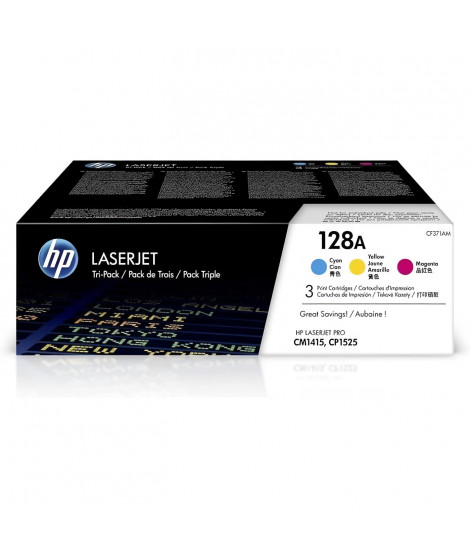 HP 128A Pack de 3 cartouches de toner trois couleurs authentiques (CF371AM) pour Color LaserJet Pro CM1415/CP1520series/CP1528