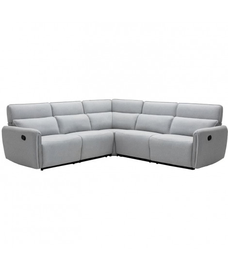 Canapé d'angle dont 2 places relax manuel - Tissu gris clair - L 269 x P 269 x H 99 cm - LANDON