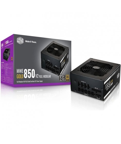 COOLER MASTER MWE Gold 850W FM V2 -Alimentation 850W 100% modulaire (Certifiée 80 Plus GOLD Garantie 5 ans) Câbles plats noir