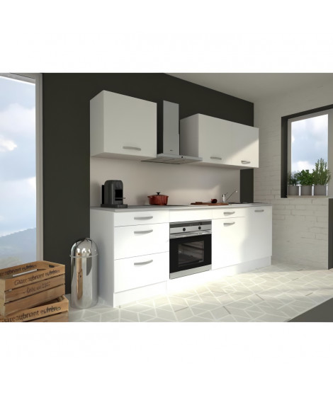 Cuisine Complete OSLO - L 240cm - Blanc - Plan de travail Inclus