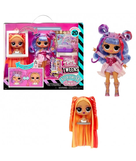 L.O.L. Surprise Tweens Surprise Swap Fashion Doll- Buns-2- Braids Bailey - 1 poupée Tweens 17cm, 1 mini tete a coiffer et des…
