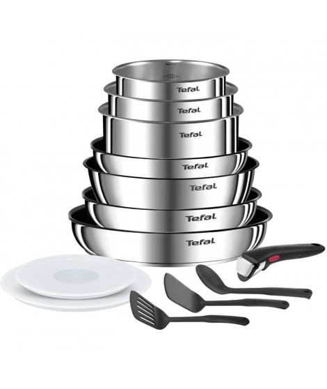 TEFAL INGENIO Batterie de cuisine 13 pcs, Induction, Acier inoxydable, Revetement antiadhésif durable, Emotion On L897DS04