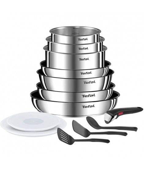 TEFAL INGENIO Batterie de cuisine 13 pcs, Induction, Acier inoxydable, Revetement antiadhésif durable, Emotion On L897DS04