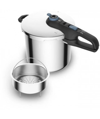 TEFAL Cocotte-minute 8 L, Induction, Inox, 2 programmes légumes et viande, Sécurité 5 points, Autocuiseur Secure Trendy P2584400