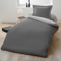 Parure housse de couette 1 personne - 140x200 cm - 100% Coton - Bicolore Gris clair et foncé