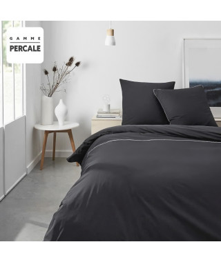 Parrure de lit TODAY Prestige - 240 x 260 cm - 2 personnes - 100% Percale Finition dentelle - Fusain