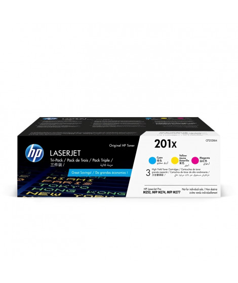HP 201X Pack 3 cartouches de toner trois couleurs LaserJet grande capacité authentiques (CF253XM) pour Color LJ Pro M252/M274…