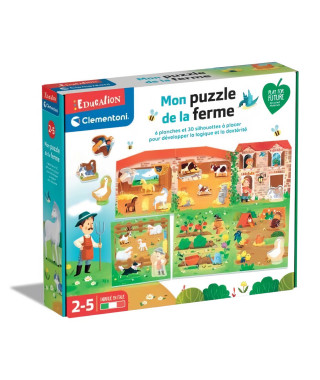 Clementoni - Jeu Educatif Mon puzzle de la ferme - 6 planches 30 tuiles - Des 2 ans - Fabriqué en Italie