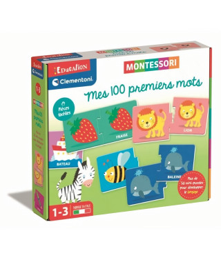 Clementoni - Jeu Educatif Mes 100 premiers mots - Montessori - 54 mini puzzles - De 1 a 3 ans