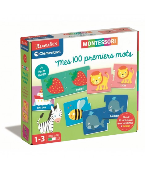 Clementoni - Jeu Educatif Mes 100 premiers mots - Montessori - 54 mini puzzles - De 1 a 3 ans