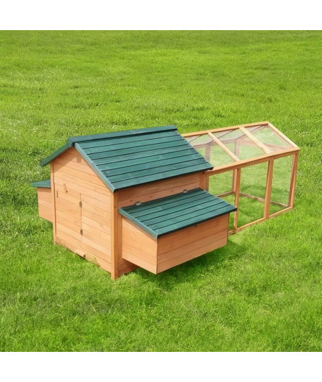 Poulailler en bois sapin 6 a 8 poules L233 x 151 x 96.5 cm