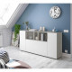 Buffet LOIRA - Mélaminé - Blanc artik et ciment - 3 portes + 3 niches de rangement - L 150 x P 41 x H 76 cm