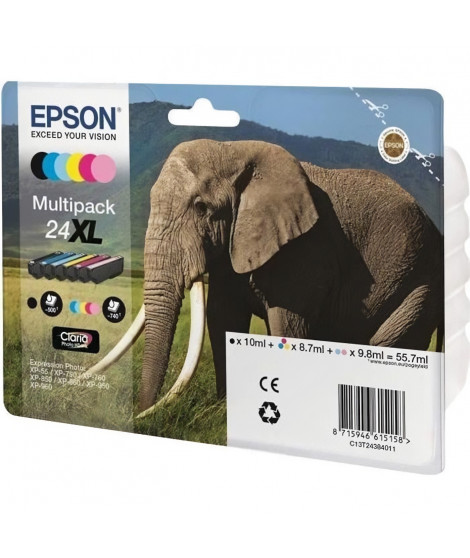 EPSON Multipack 24 XL - Eléphant - Noir, jaune, cyan, magenta, magenta clair, cyan clair (C13T24384011)