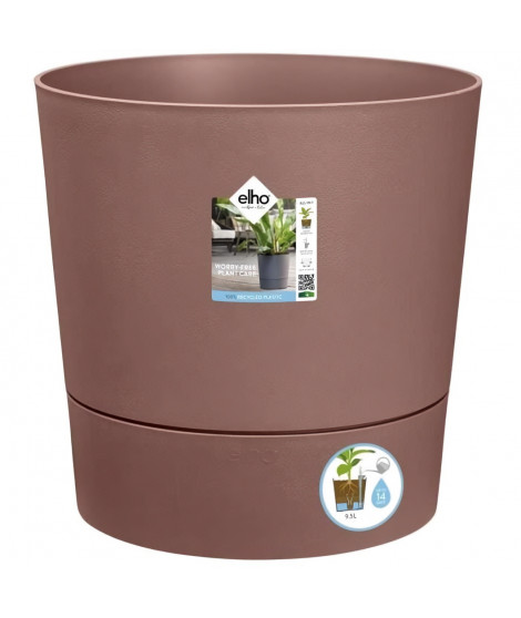 Elho Pot de dleurs Rond GREENSENSE AQUA CARE - Plastique Réservoir - Avec roulettes - Ø30 x H 29.1 cm - Brun Argile