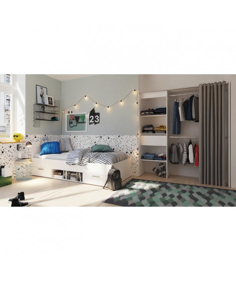 Chambre complete enfant LILA : Lit + Dressing - Décor blanc - DEMEYERE - Fabriqué en France