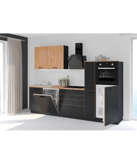 Cuisine complete AYA - Décor noir - L 280 x P 60 x H 214 cm - Plan de travail inclus