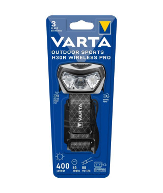 Frontale-VARTA-Outdoor Sports H30R Wireless Pro-400lm-Rechargeable-IPX7-3 modes lumineux-2 couleurs-Station de charge incluse