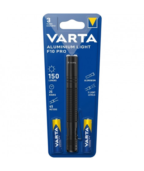 Torche-VARTA-Aluminium Light F10 Pro-150lm-LED hautes performances-3 modes d'éclairage-clip poche-2 Piles AAA incluses