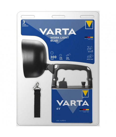Projecteur-VARTA-Work Flex Light BL40-300lm-Autonomie 270h-Sangle de transport-LED hautes performances-Résiste a l'acide et l…