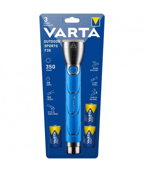 Torche-VARTA-Outdoor Sports F30-350lm-Resistante aux chocs (2m)-IPX5-Tete fluorescente-3 Piles C incluses