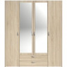 Armoire VARIA - Décor chene - 4 portes battantes + 2 miroirs + 2 tiroirs - L 160 x H 185 x P 51 cm - PARISOT