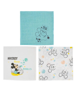 Lot de 3 langes bébé Mickey Little One en coton bio