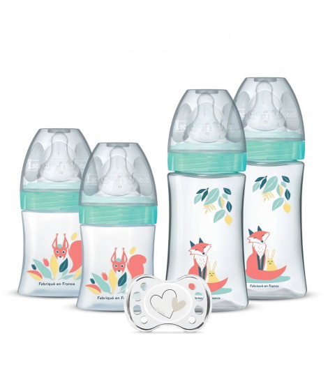 DODIE Lot de 4 biberons naissance Tétine Ronde Anti-Colique (2x150mL et 2x270mL), + une sucette naissance