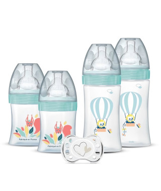 DODIE Lot de 4 biberons naissance Tétine Plate Anti-Colique (2x150mL et 2x270mL), + une sucette naissance