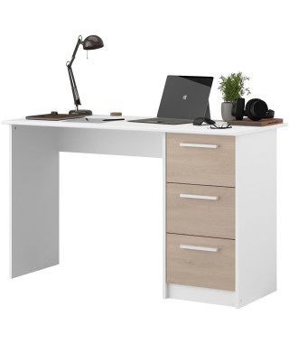 Bureau ESSENTIEL PARISOT 3 tiroirs - Décor chene et blanc - L 121,2 x P 55 x H 74,5 cm - Fabriqué en France