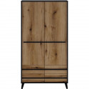 Armoire HEKA 2 portes + 4 tiroirs - Décor noir et chene - L100 x P50 x H180 cm - Fabriqué en Espagne