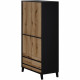 Armoire HEKA 2 portes + 4 tiroirs - Décor noir et chene - L100 x P50 x H180 cm - Fabriqué en Espagne