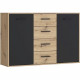 Buffet PILVI - Style contemporain - Particules mélaminé - Décor Chene et noir - 2 portes + 4 tiroirs - L 122,6 x P 34,2 x H 8…