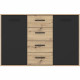 Buffet PILVI - Style contemporain - Particules mélaminé - Décor Chene et noir - 2 portes + 4 tiroirs - L 122,6 x P 34,2 x H 8…