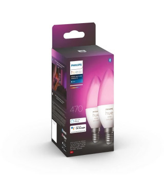 PHILIPS Hue White & Color Ambiance - Ampoule LED connectée flamme E14 - 5,5W - Compatible Bluetooth - Pack de 2