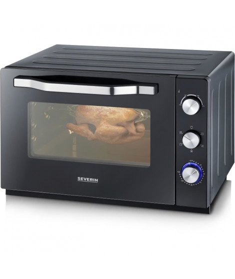 SEVERIN TO 2073 Four posable XXL a Chaleur Tournante 60 L avec pierre a pizza et tournebroche, 2 200 W, Minuteur 120 min, Noi…