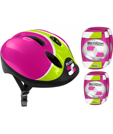 COMBO ROSE Sécurité (Casque + Genouilleres & Coudieres) SKIDS CONTROL