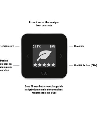 Capteur de qualité de l'air intérieur EVE ROOM - Technologie Apple HomeKit Bluetooth Thread