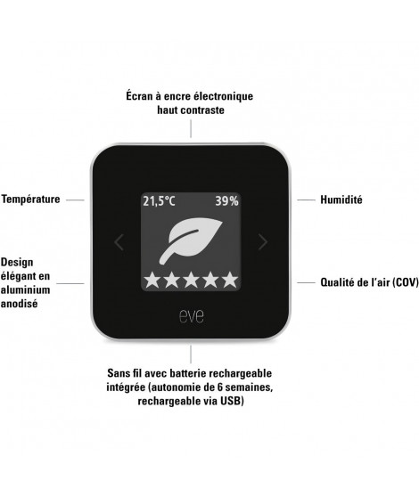 Capteur de qualité de l'air intérieur EVE ROOM - Technologie Apple HomeKit Bluetooth Thread