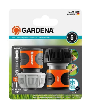 GARDENA raccords rapide et Aquastop-Ø19 mmPour début et fin de tuyau Avec l'Original GARDENA SystemRésiste au get et UV