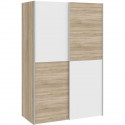 Armoire 2 portes coulissantes - Panneaux de particules - Blanc mat et décor chene - L 120 x P 61,2 x H 190,5 cm - OZZULA