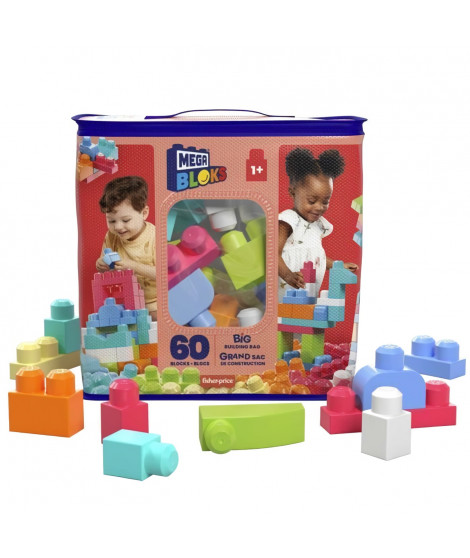 Mega Bloks - Sac Rose 60 blocs - First Builders  - Jouet de construction - Briques de Construction - 1er age - 12 mois et +