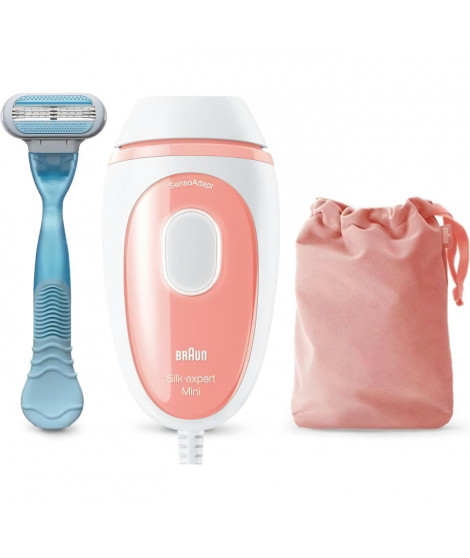 Braun Silk·expert Mini PL1014, Épilateur a Lumiere Pulsée, Épilation Semi-Définitive, Blanc/Rose, Avec Pochette De Voyage