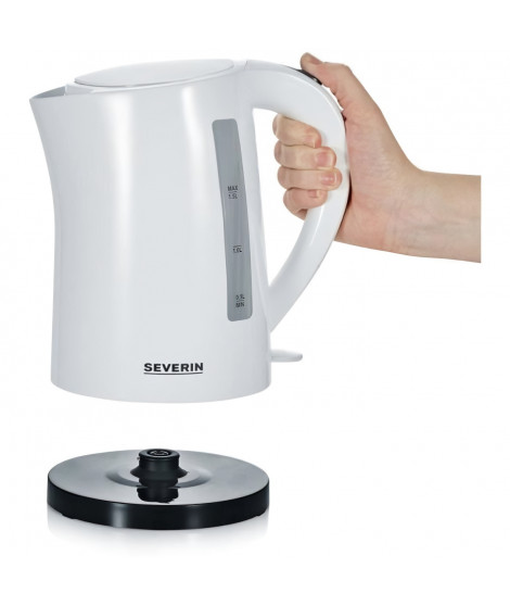 SEVERIN WK3494 Bouilloire pratique 1,5 L, ébullition rapide, Arret automatique, Ouverture XXL, Range câble, Socle 360°, Blanc