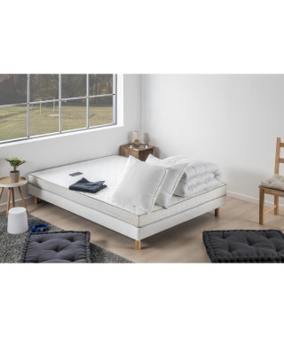 DEKO DREAM TOP Pack pret a dormir Matelas 140x190 cm + Sommier + Couette + 2 oreillers 60x60 cm - Mousse 14 cm - Ferme