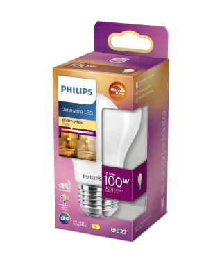 PHILIPS Ampoule LED Standard E27 - 100W Blanc Chaud Dépolie Verre Compatible Variateur - Verre