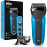 Rasoir électrique sans fil BRAUN Series 3 Shave & Style - 3 lames flexibles - 5 sabots - Noir/Bleu