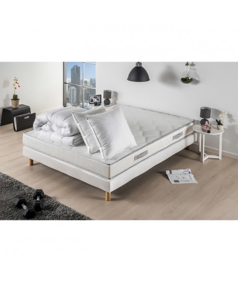 DEKO DREAM TOUT DOUX Pack pret a dormir Matelas + sommier 160x200 + couette + 2 oreillers