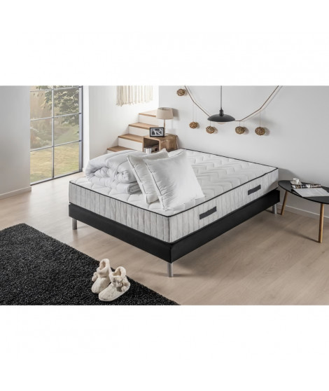 DEKO DREAM Extra Pack pret a dormir Matelas + Sommier 160x200 cm + Couette + 2 Oreillers