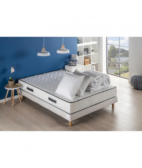 DEKO DREAM RELAX - Pack pret a dormir - Matelas + sommier 160x200 + couette + 2 oreillers - Ressorts - 7 zones - 24 cm - Ferme