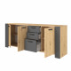 Buffet LOFT - Décor chene artisan et mélamine gris ombre - 3 portes et 3 tiroirs - L 220 x P 52 x H 86.5 cm - PARISOT